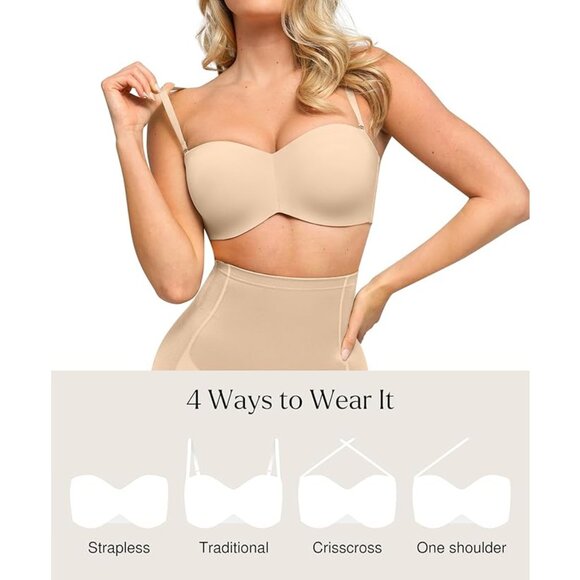 Popilush Bras Push-Up Strapless Bralettes Full Coverage Seamless | 38C - Picture 2 of 4